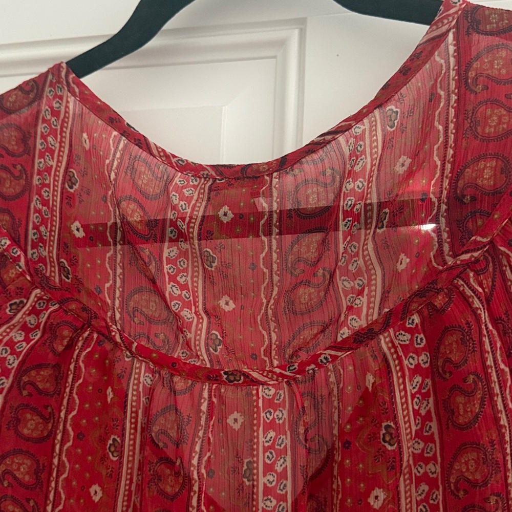Lucky Brand Red Printed Sheer Peasant Top - Picture 6 of 7